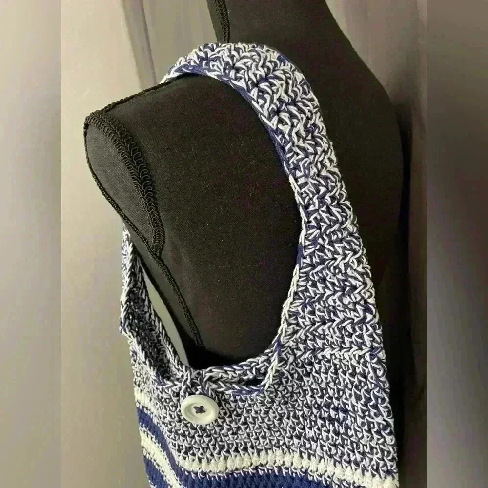 Blue and White Hand Crocheted Purse - Picture 2 of 3